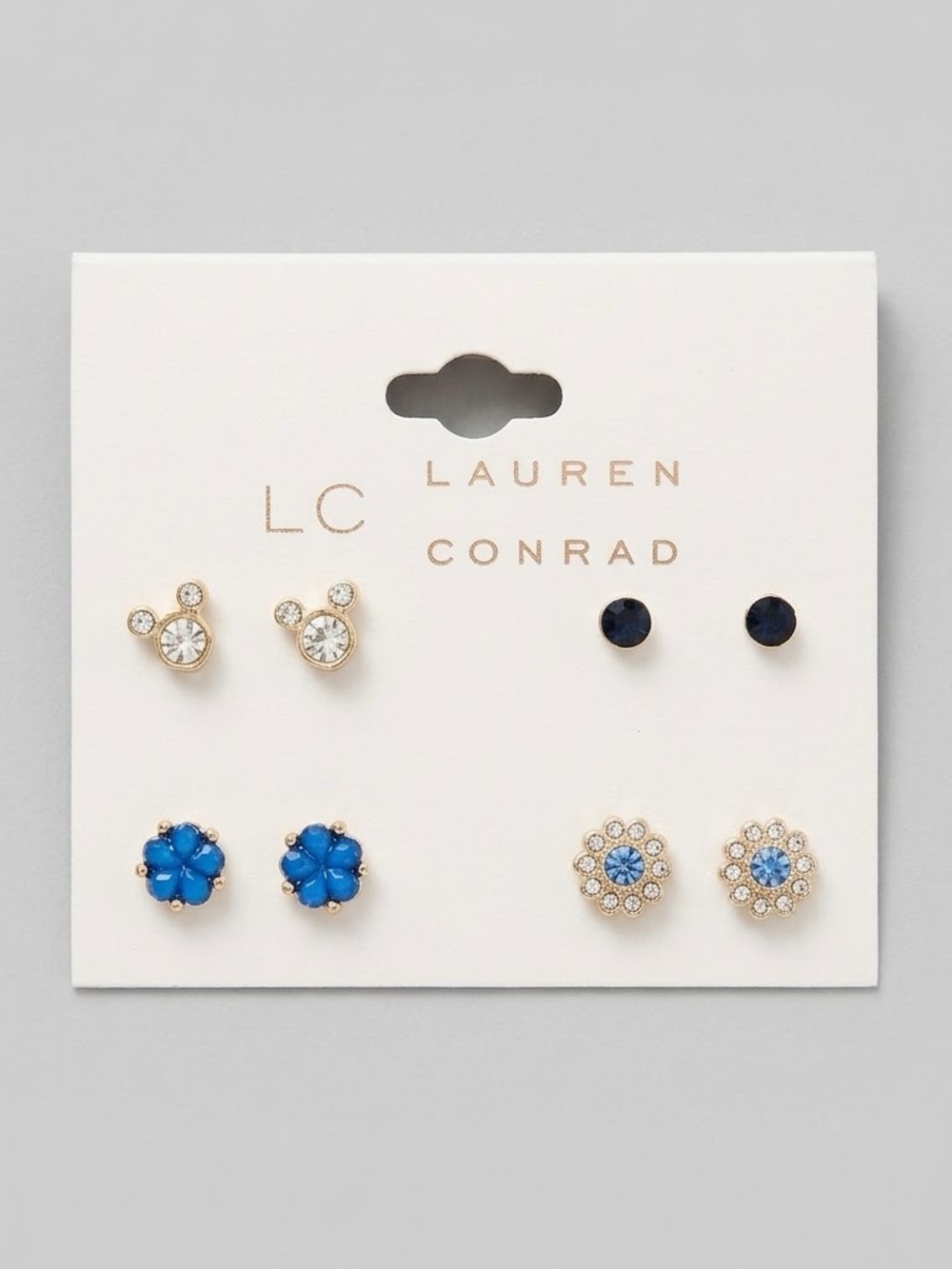LC Lauren Conrad Disney Mickey Mouse Stud Earrings Set 4 Pairs Gold Blue NWT